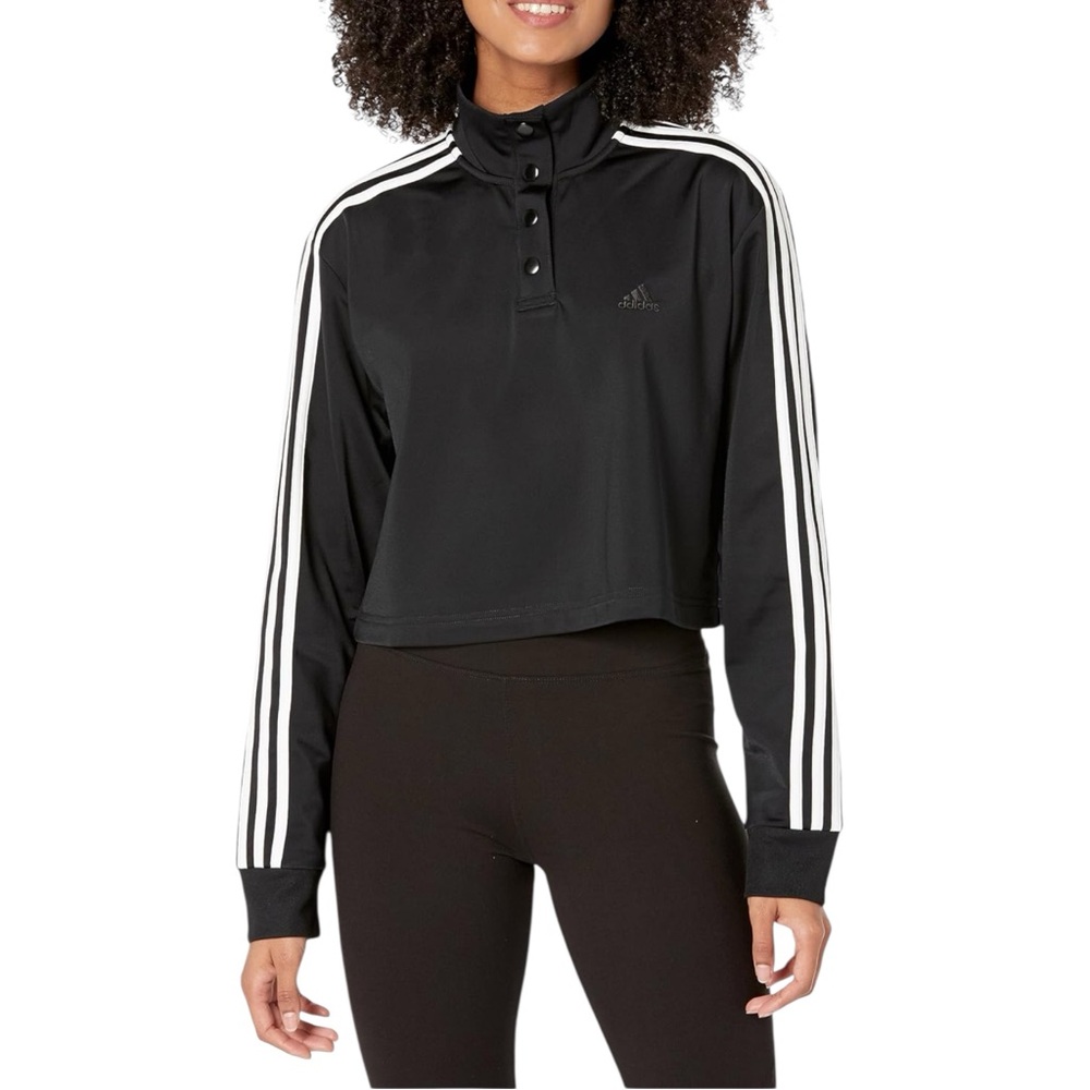 Adidas Black and White Cropped 1/4 Snap Pullover Tricot Jacket NWT Size Large